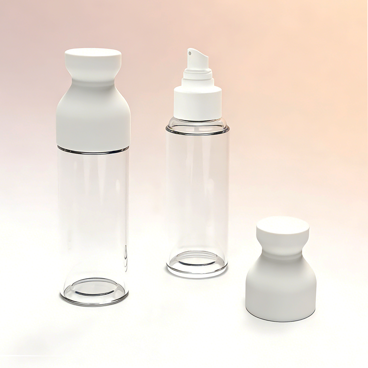 Capsule shaped Sunscreen Squeeze Bottle set, portable refillable travel squeeze container with split cover and star charm keyring, multi-angle product showcase
